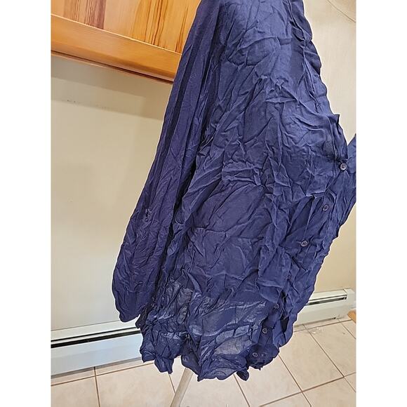 Pleione Long Sleeve Button Down Blouse Top Navy Blue Plus 2x NEW - Picture 2 of 11